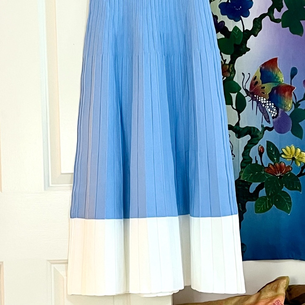 🌺🎉HP🎉🌺 NWT Staud Ellison Pleated Midi Dress Blue White 🌟Rare🌟 - Picture 15 of 15